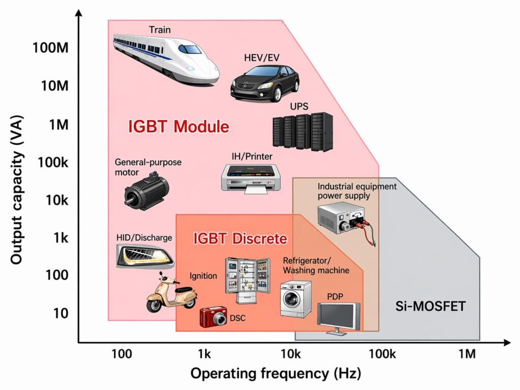 igbt vs mosfet output capacity frequency application map