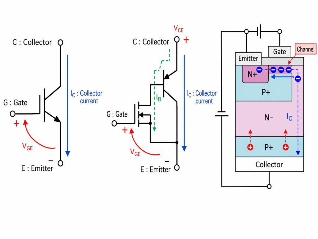 igbt working principle diagram gate control collector current