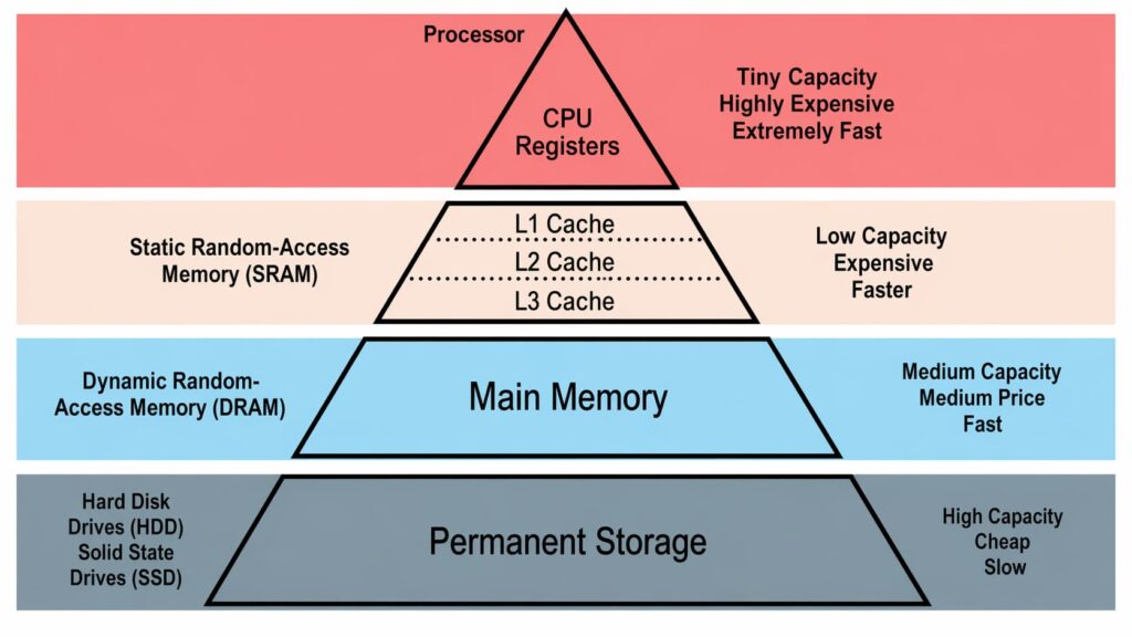 memory hierarchy pyramid infographic