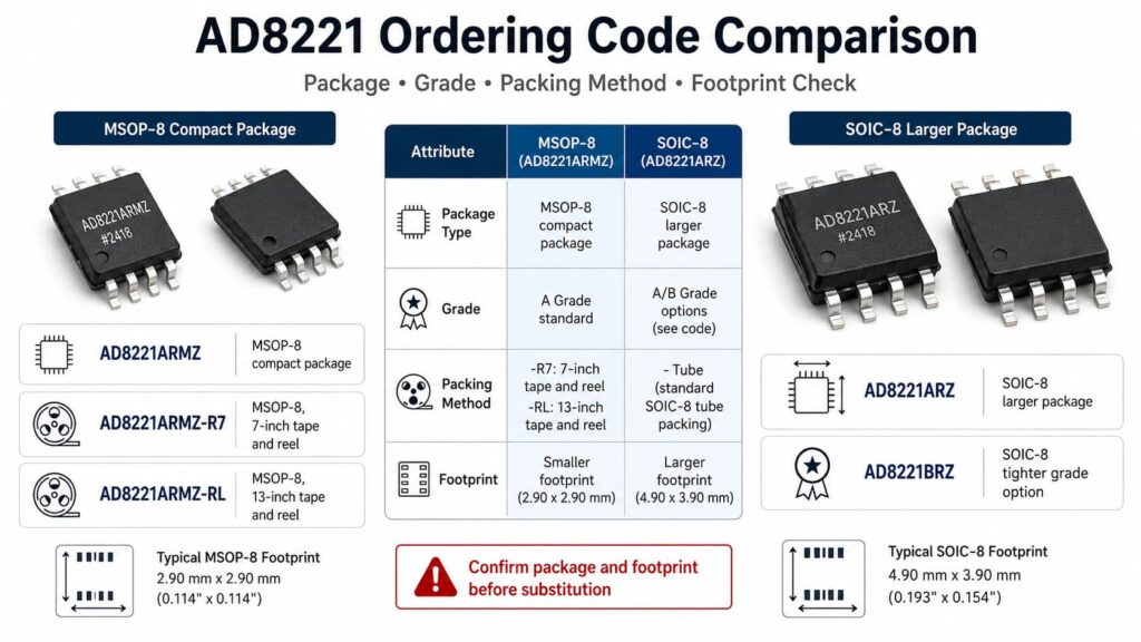 Infograhic Of AD8221 Ordering Code Comparison