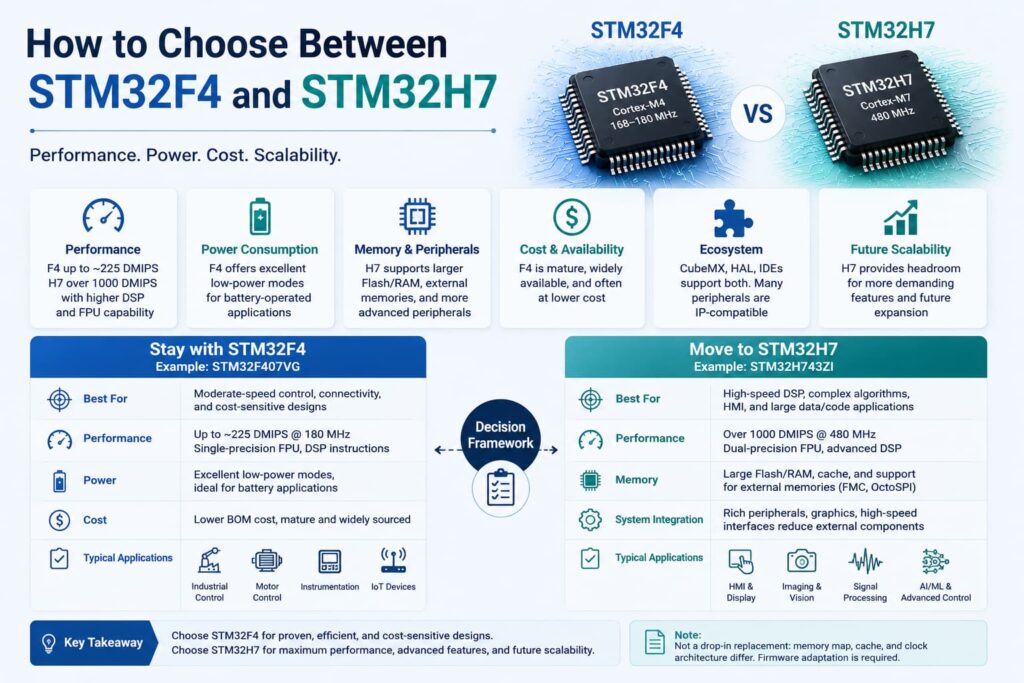 Infograhic Of How to Choose Between STM32F4 and STM32H7