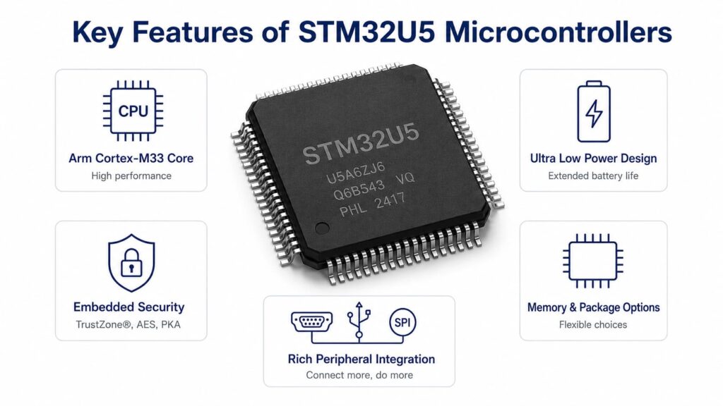 Infograhic Of Key Features of STM32U5 Microcontrollers