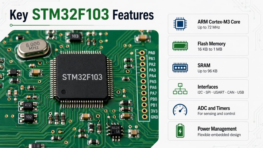 Infograhic Of Key STM32F103 Features and Specifications