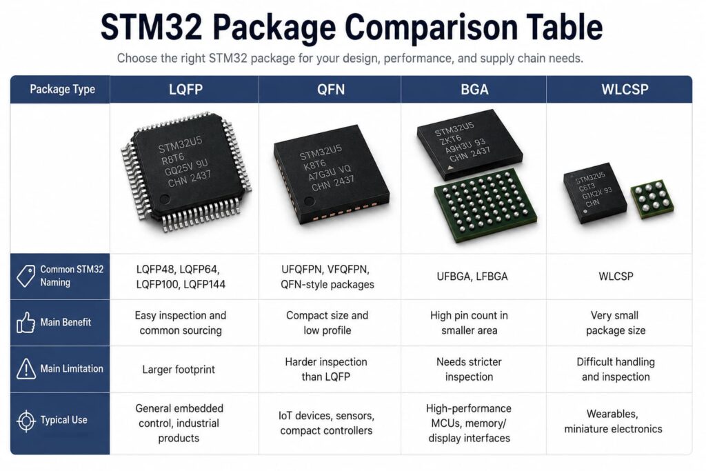 Infograhic Of STM32 Package Comparison Table