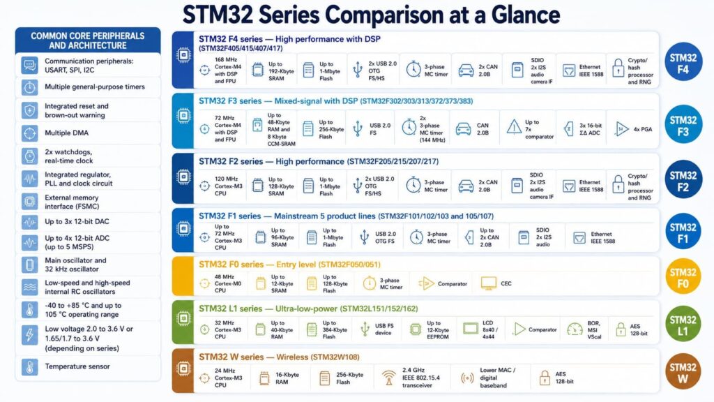 Infograhic Of STM32 Series Comparison at a Glance