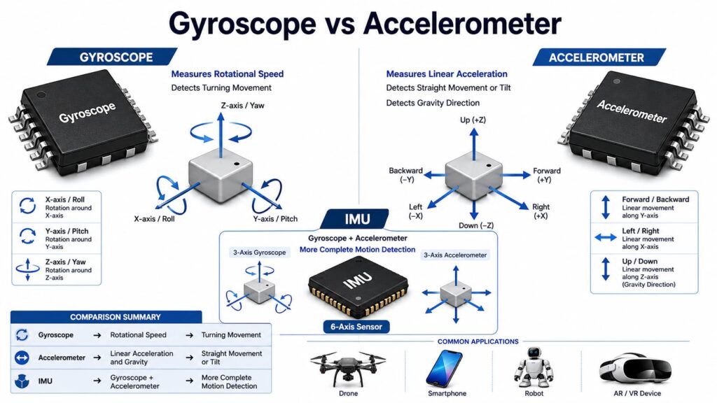 Infographic of Gyroscope vs Accelerometer
