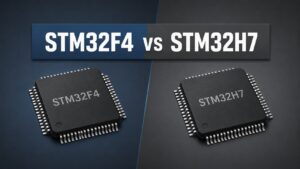 infograhic of stm32f4 vs stm32h7