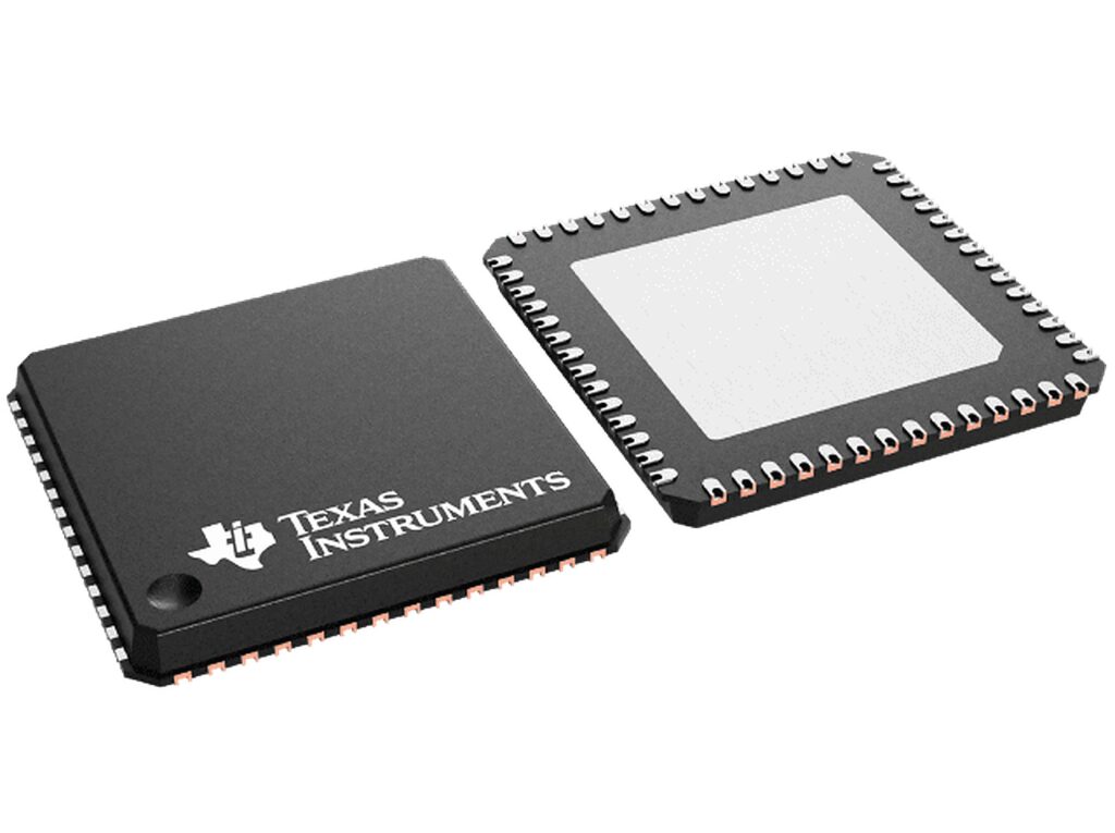 Texas Instruments integrated circuit package with exposed thermal pad on white background