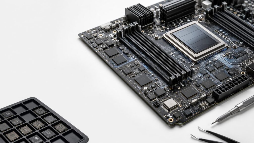 DDR5 memory modules and memory IC packages arranged for AI server sourcing and inspection