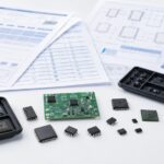 IC replacement and component cross-reference guide showing generic IC chips, BOM comparison sheets, datasheet documents, package drawings and PCB sample for alternative component review