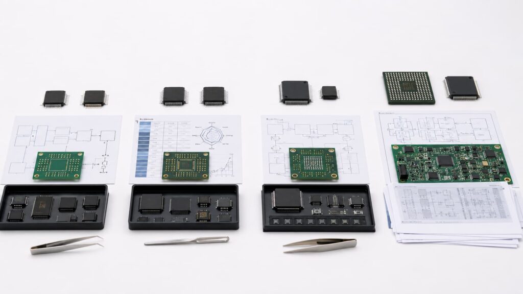 Four-tier IC substitution spectrum showing drop-in replacement, pin-compatible parts, functional equivalents and redesign-level component replacement review