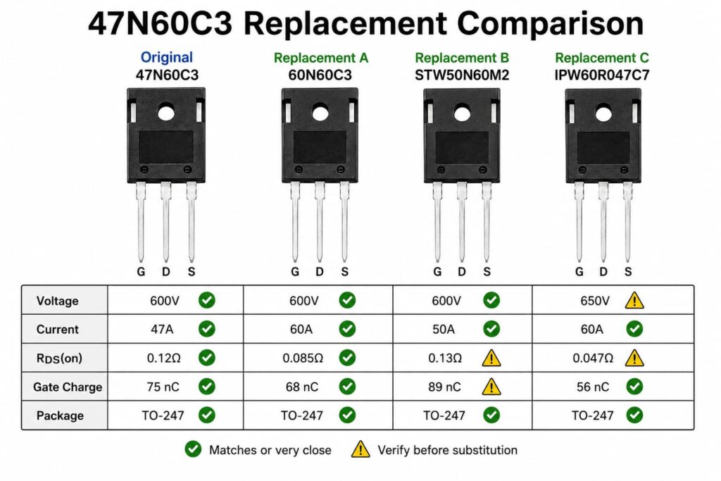 47N60C3 replacement comparison with TO-247 MOSFET alternatives