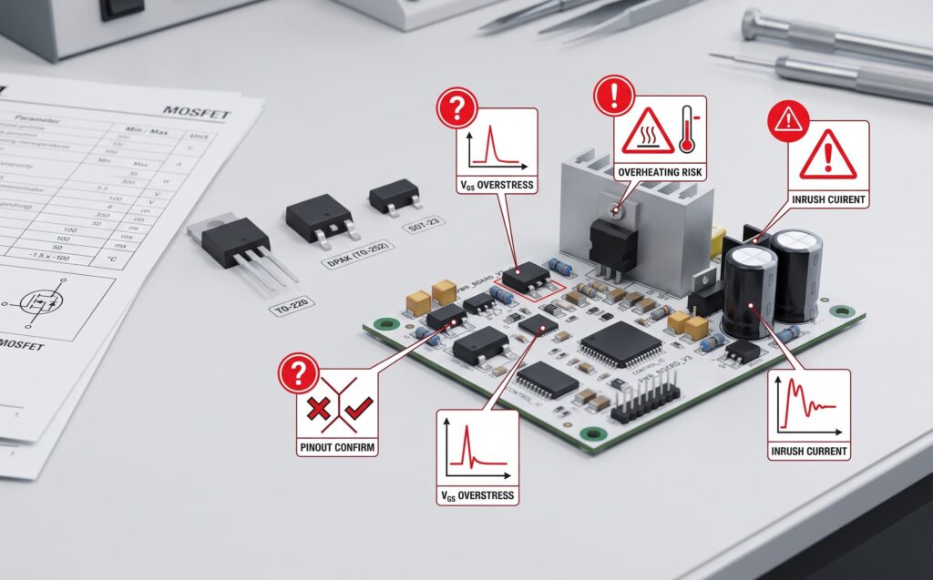 common mosfet selection mistakes vgs pinout thermal