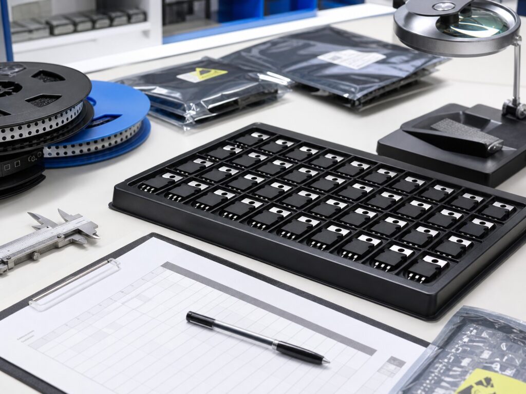 Electronic component inspection and sourcing workflow for HY3215 MOSFET variants.