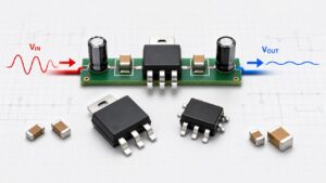 Generic LDO linear regulator components showing VIN and VOUT on a PCB power rail