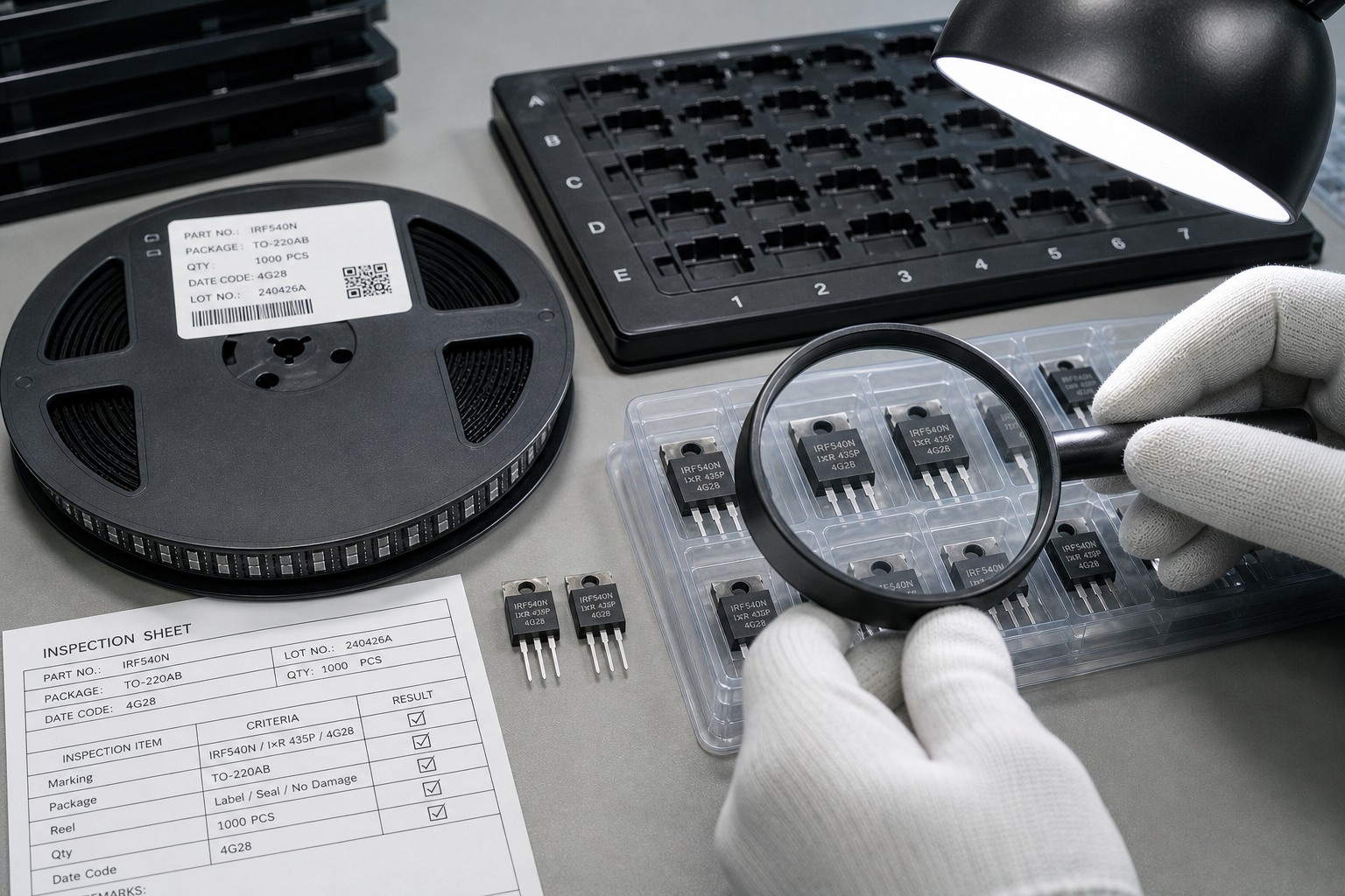 MOSFET inspection process for label marking and package review