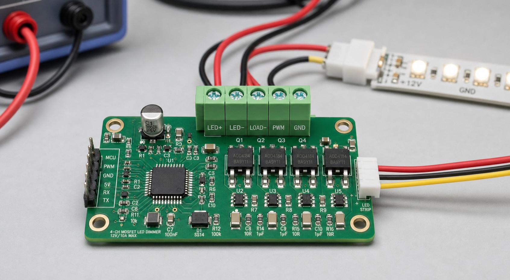 MOSFET LED load control and MCU switching circuits