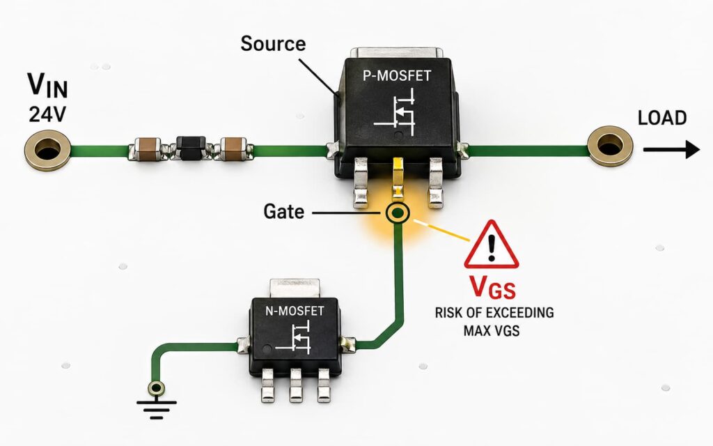 p channel mosfet vgs gate source voltage risk