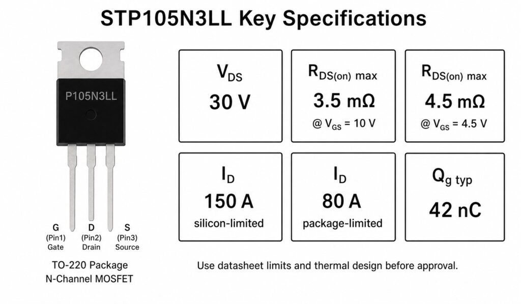 stp105n3ll key specifications