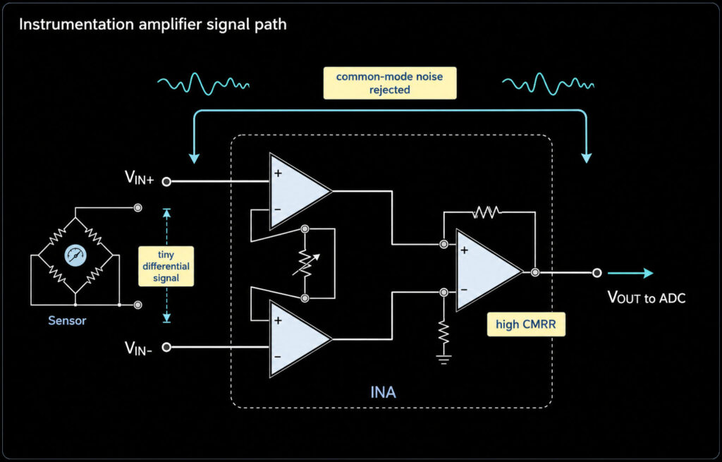 Instrumentation amplifier overview for high CMRR sensor signal conditioning