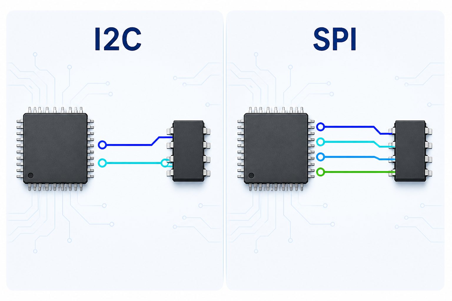 I2C EEPROM and SPI EEPROM interface comparison for component selection.