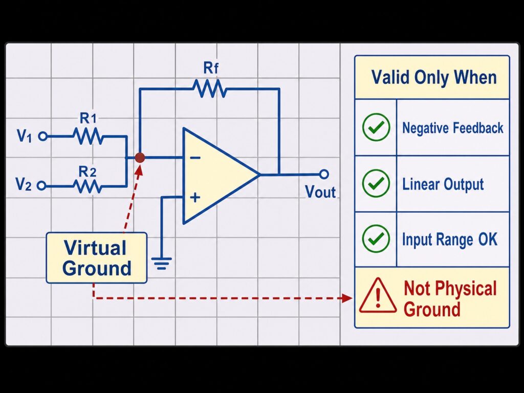 inverting op amp virtual ground conditions