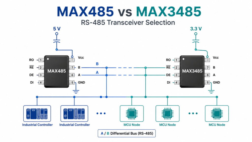 MAX485 vs MAX3485 RS-485 transceiver comparison for 5 V and 3.3 V designs