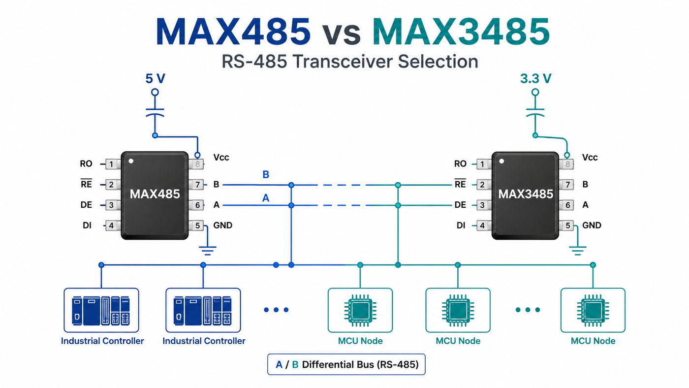 MAX485 vs MAX3485 RS-485 transceiver comparison for 5 V and 3.3 V designs