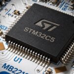 STM32C5 microcontroller mounted on a printed circuit board