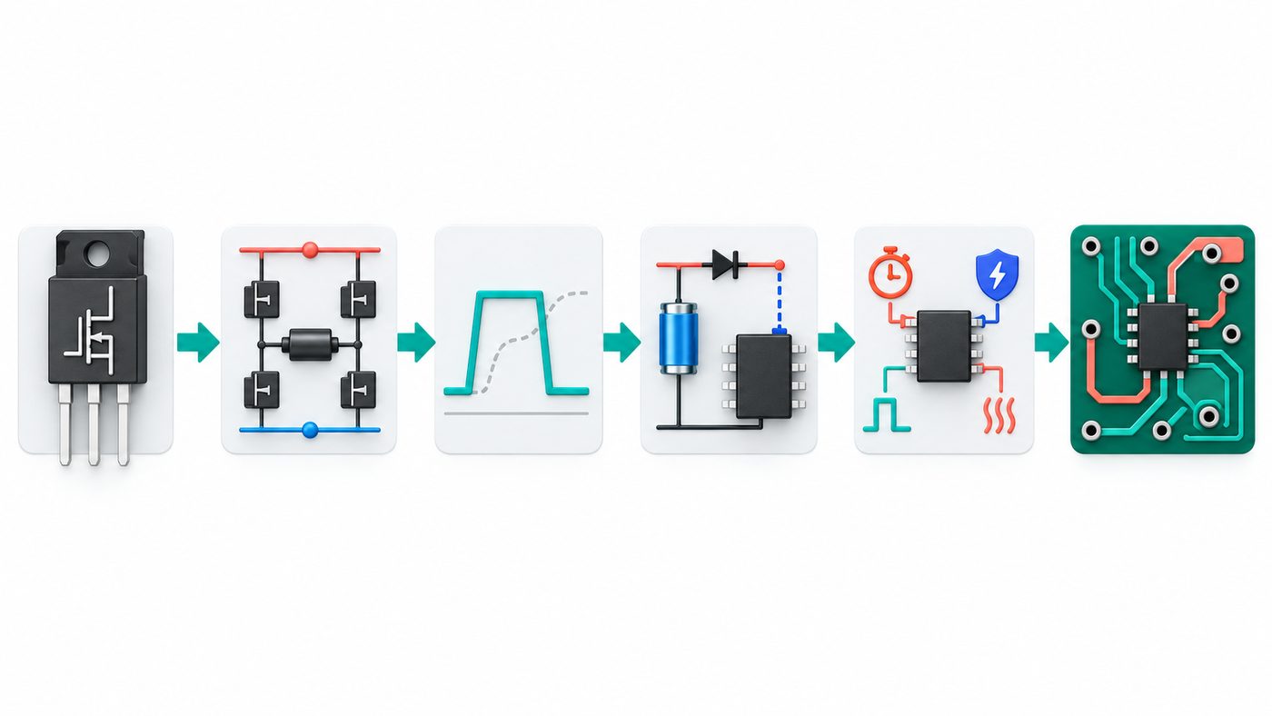Visual flow for selecting a gate driver IC from switch type through layout verification