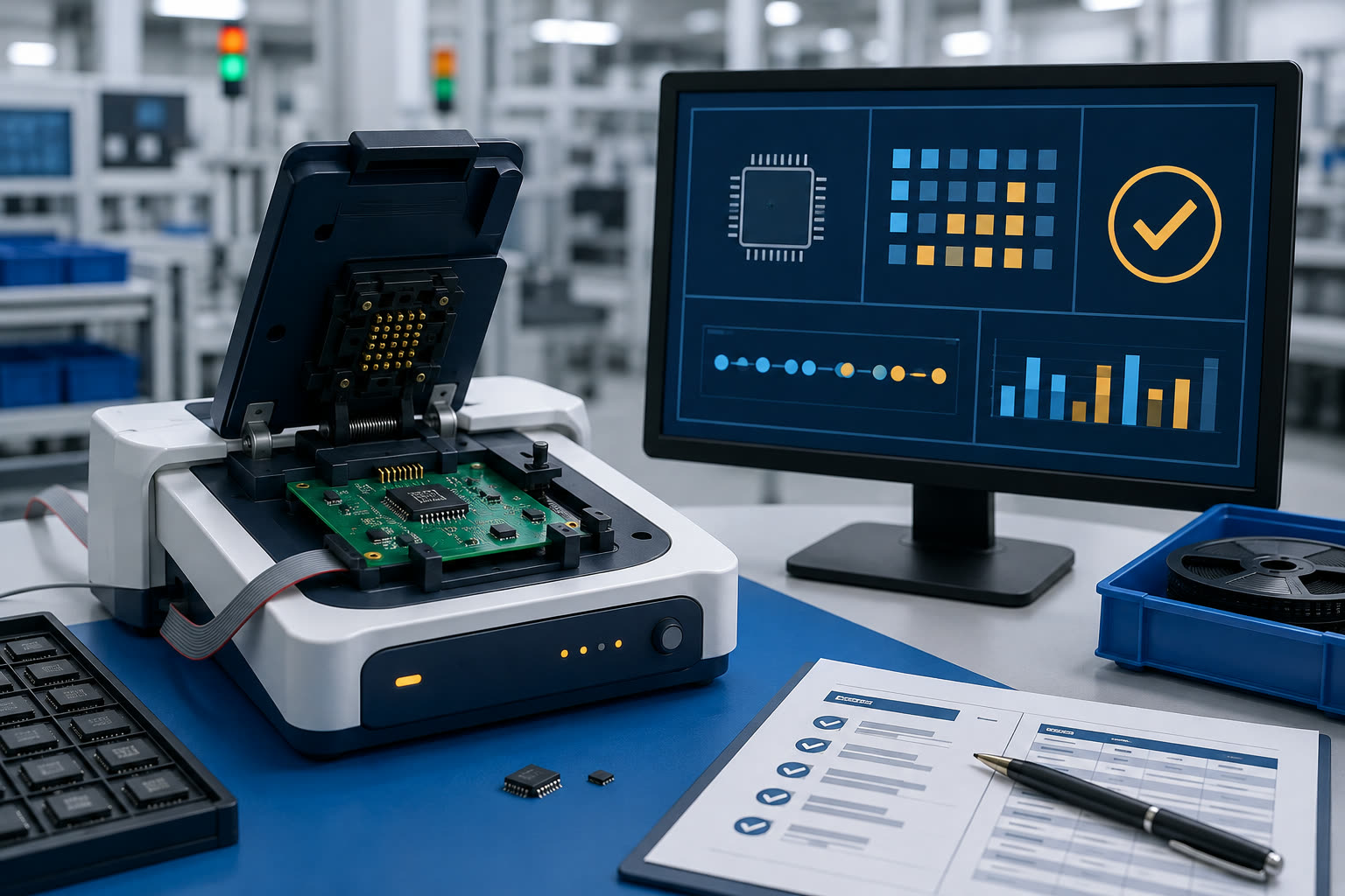 EEPROM production programming fixture and BOM validation workflow