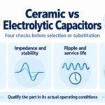 Ceramic and aluminum capacitor illustrations with four checks for selection and substitution