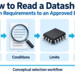 Conceptual cover connecting a generic component datasheet to requirements, conditions, limits and an approved BOM.