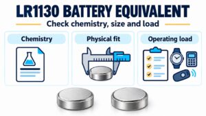 LR1130 replacement overview highlighting chemistry, physical fit and operating load