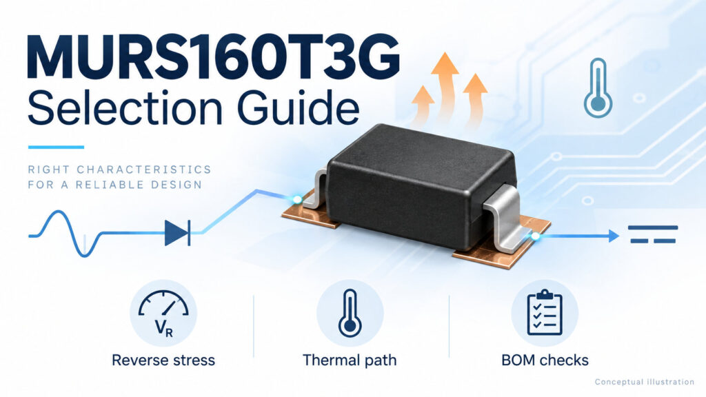 Conceptual SMB rectifier illustration with reverse-stress, thermal-path and BOM checks
